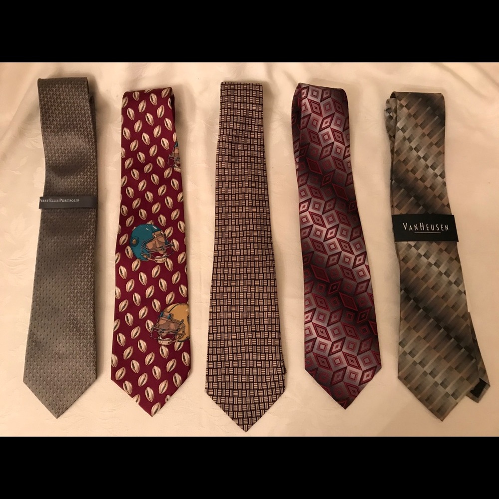 5 great ties incl Pierre Cardin & Perry Ellis, nice variety (OLCC)